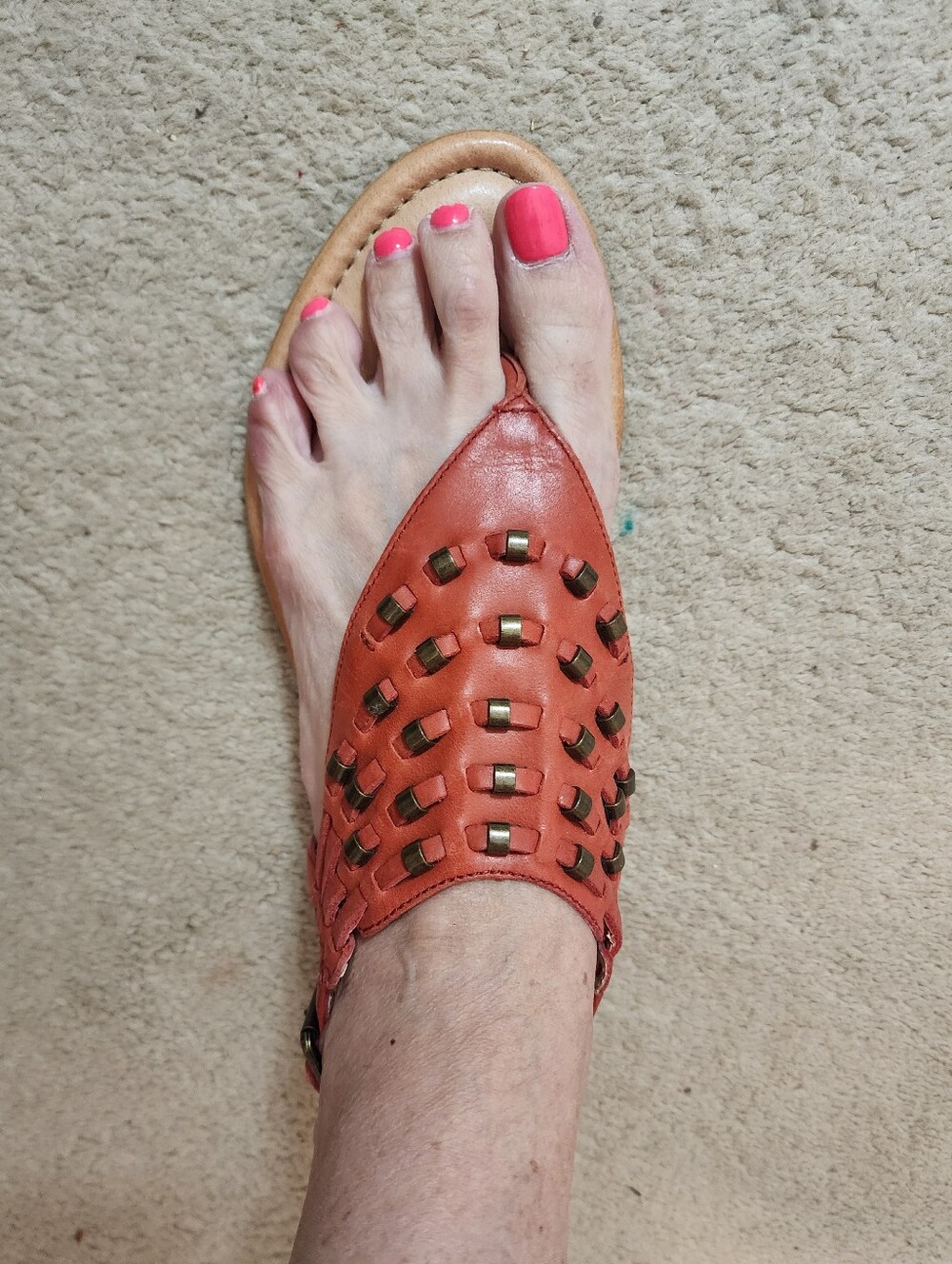 Reba Mcintyre Woven Leather Flip Flop Style Flat Sandals in Rust Red 9M Western